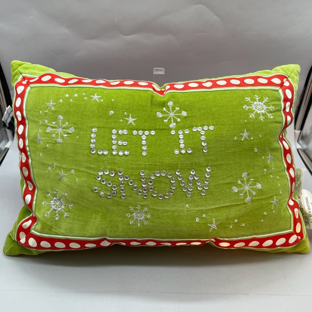 Vintage Velvet/Satin Sequin And Embroidered LET IT SNOW Pillow